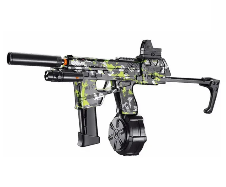 Автомат с глушителем на аккумуляторе стреляет орбизами фонарик/пакет шаров/защитные очки Зеленый