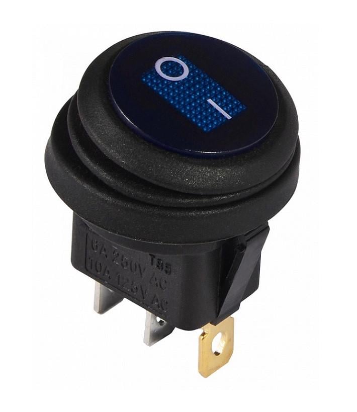 Переключатель влагозащищенный TechnoSystems KCD1-8-101WN BL/B 220V круглый с подсветкой Blue (5500753)