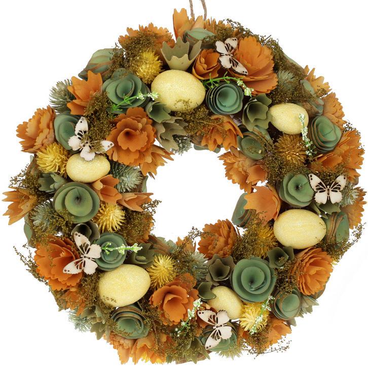 Венок пасхальный Оранжевые Цветы 33 см - фото 1