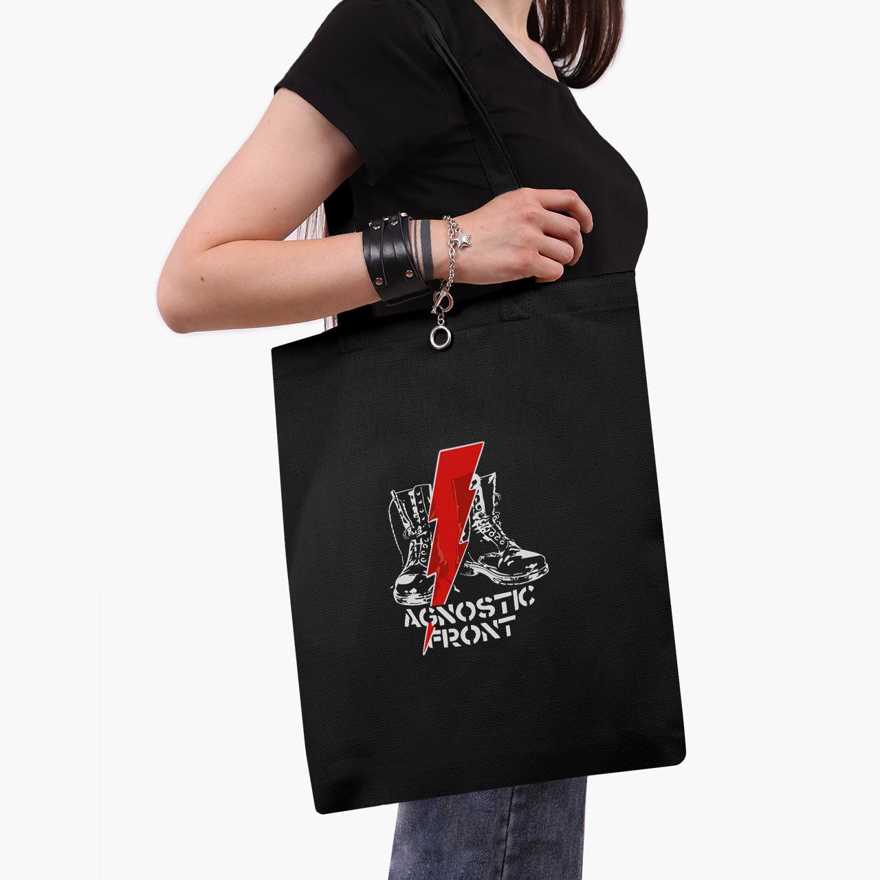 Эко сумка шоппер на молнии хардкор-панк Agnostic Front 41x35 см (9227-2020-BKZ)