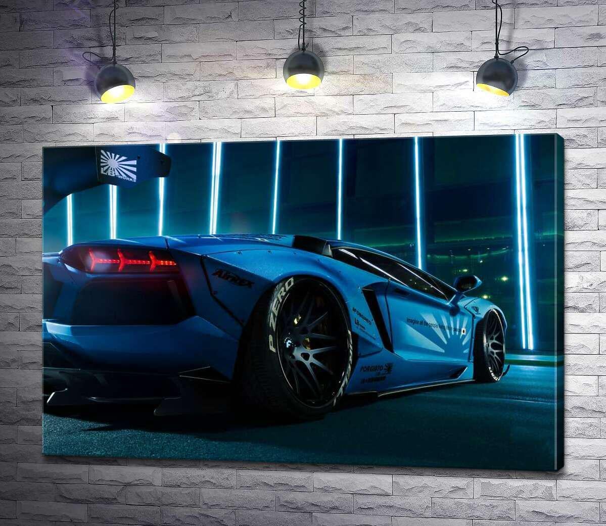 Картина ArtPoster Лазурный цвет автомобиля Ламборгини (Lamborghini Aventador) 130x87 см Модуль №1 (001041)