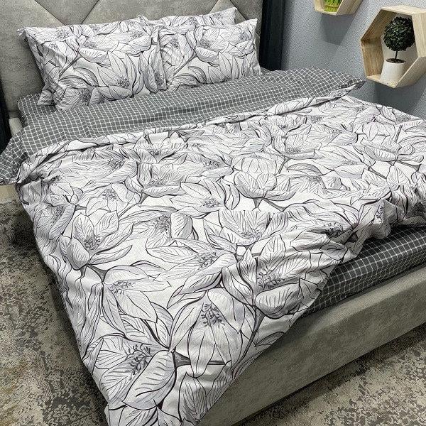 Комплект постельного белья Цветки и клеточка бязь полуторный 150х220 см (G-1903-1/WP/1.5) - фото 2