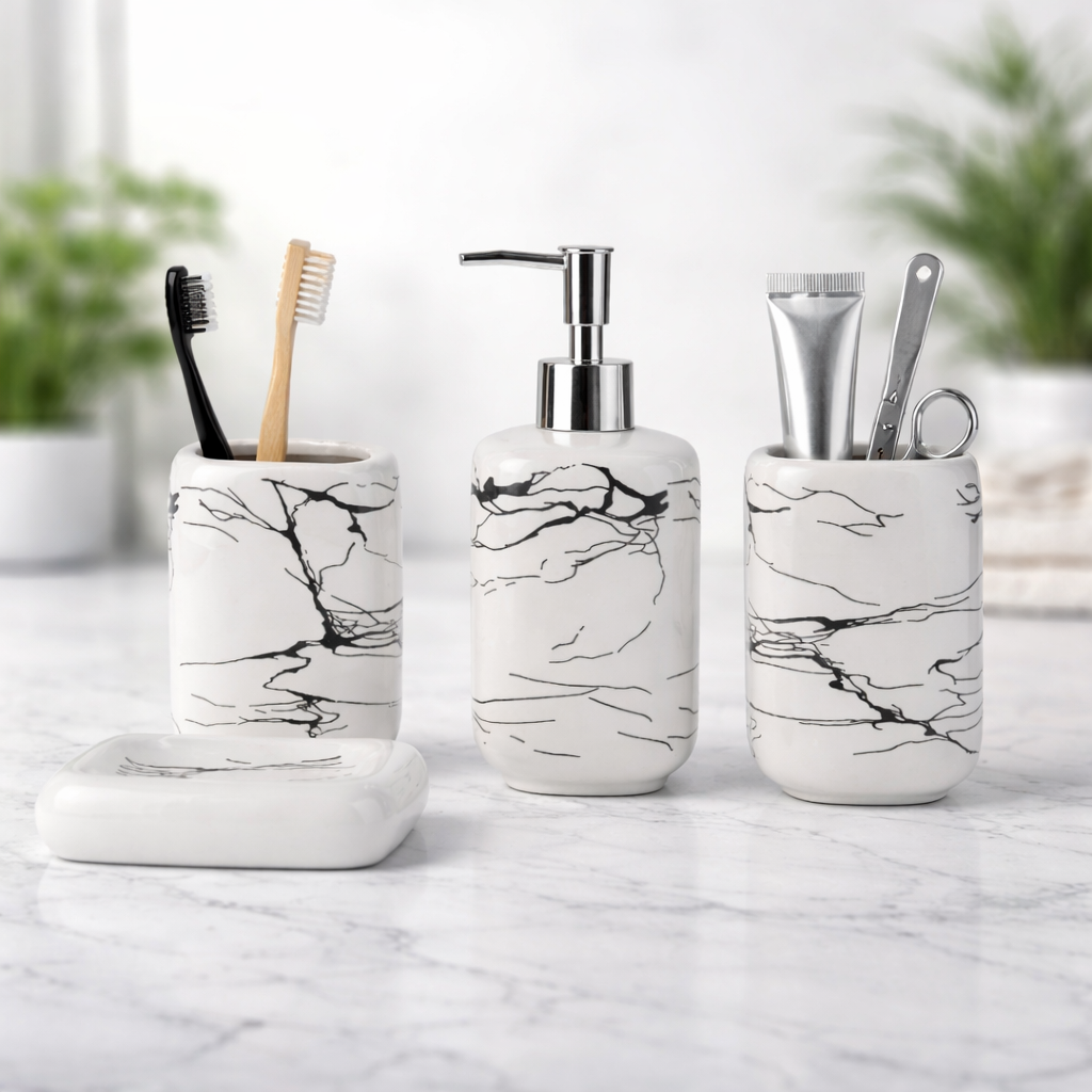 Набор аксессуаров для ванной комнаты дозатор/стакана/мыльница 4 пр. (50029)