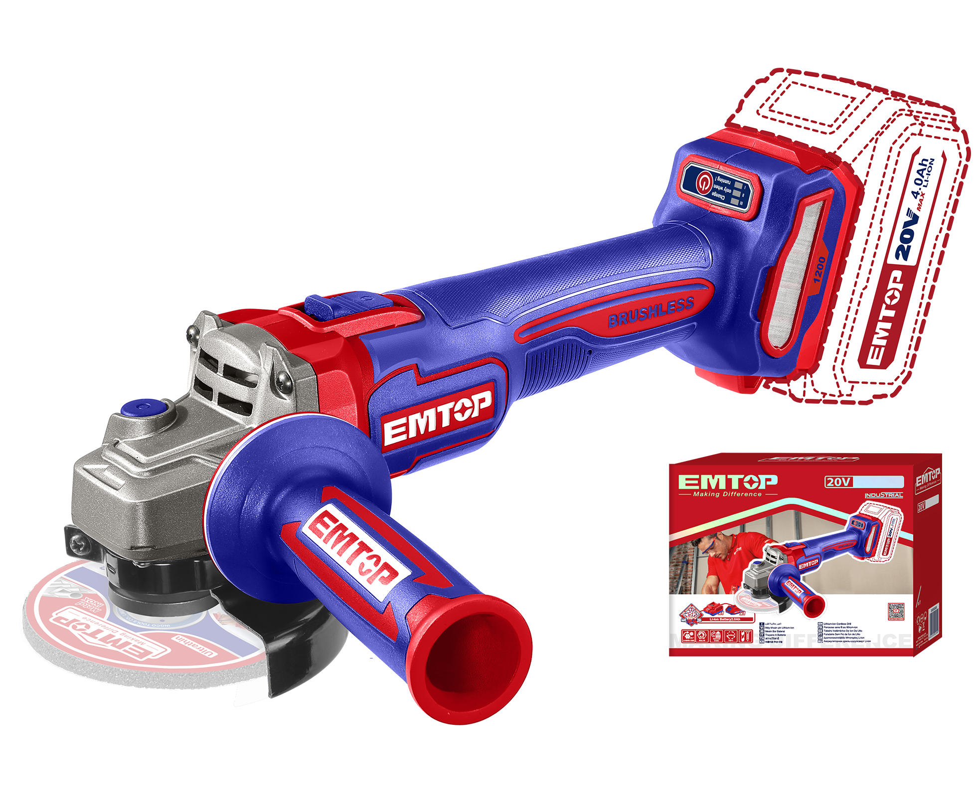 Болгарка аккумуляторная EMTOP ELAG221153 без АКБ и ЗУ Болгарка аккумуляторная EMTOP ELAG221153 без АКБ и ЗУ