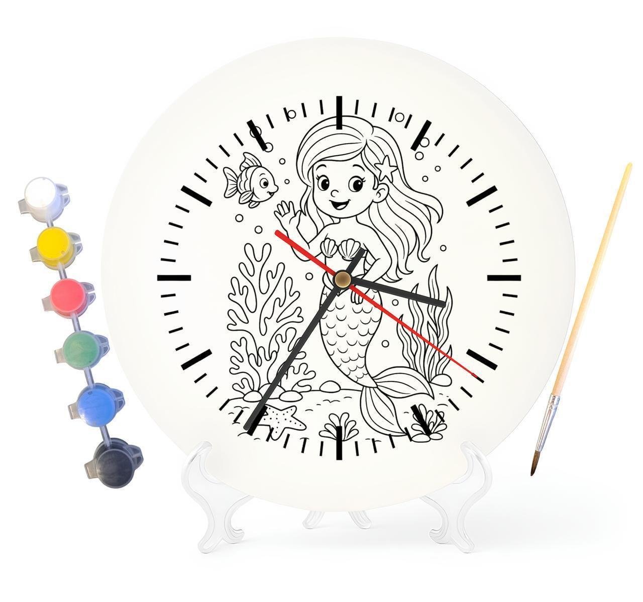 Детский набор для творчества часы раскраска Маленькая Русалочка по мотивам сказки Ганса Христиана Андерсена 30 см (Г0100)