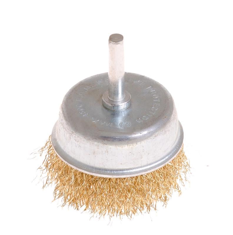 Щітка торцева Mastertool з латунированной рифленого дроту D 65 мм зі стрижнем 1/4 (19-7406)