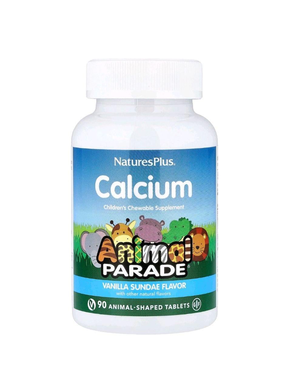 Витамины детские Кальций+Магний Natures Plus Animal Parade Calcium Ванильное мороженое 90 табл. (70018NP)