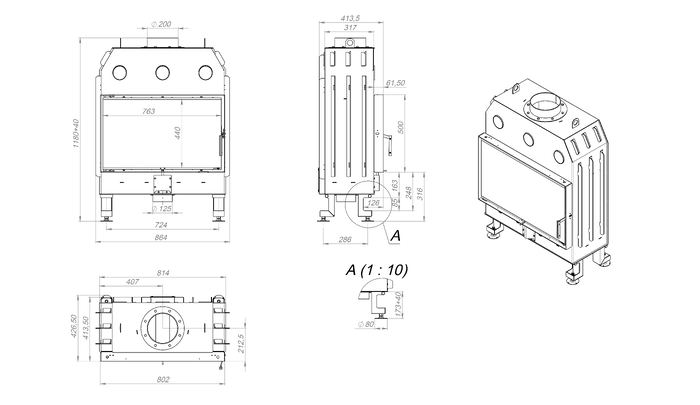 Топка-каминная чугунная Saven Slim 12,0 kW ECO 80х50 см Black (SE/80/50/BL/Slim) - фото 9 Топка-каминная чугунная Saven Slim 12,0 kW ECO 80х50 см Black (SE/80/50/BL/Slim) - фото 9
