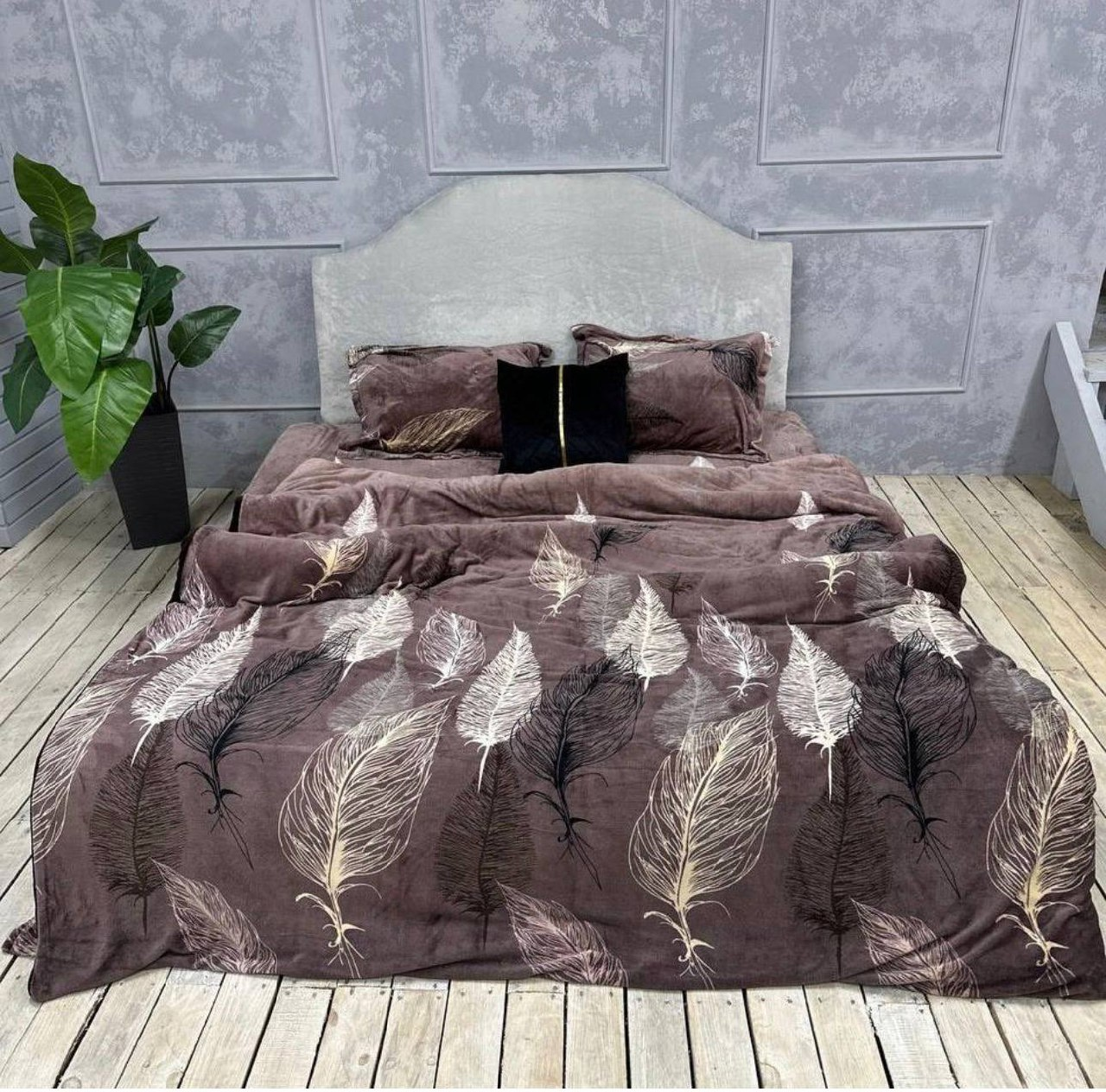 Постільна білизна плюшева мікрофібра пухнаста полуторний 50х70 см Темно-червоний із білим