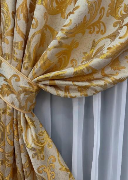 Тканина для штор жакард Завиток 1,45 м Молочний/Золотистий (1645ш) - фото 5 Тканина для штор жакард Завиток 1,45 м Молочний/Золотистий (1645ш) - фото 5