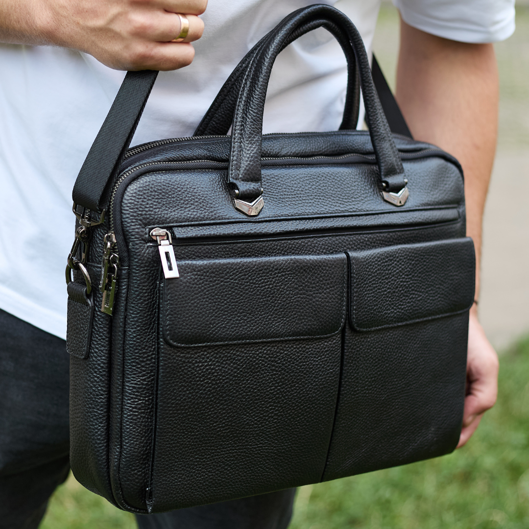 Портфель-сумка мужской Tiding Bag кожаный 39х29х10 см Черный (34008)