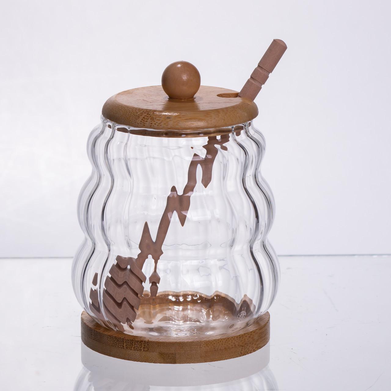 Медовниця скляна з кришкою та ложкою для зберігання меду 320 мл (64486-9)