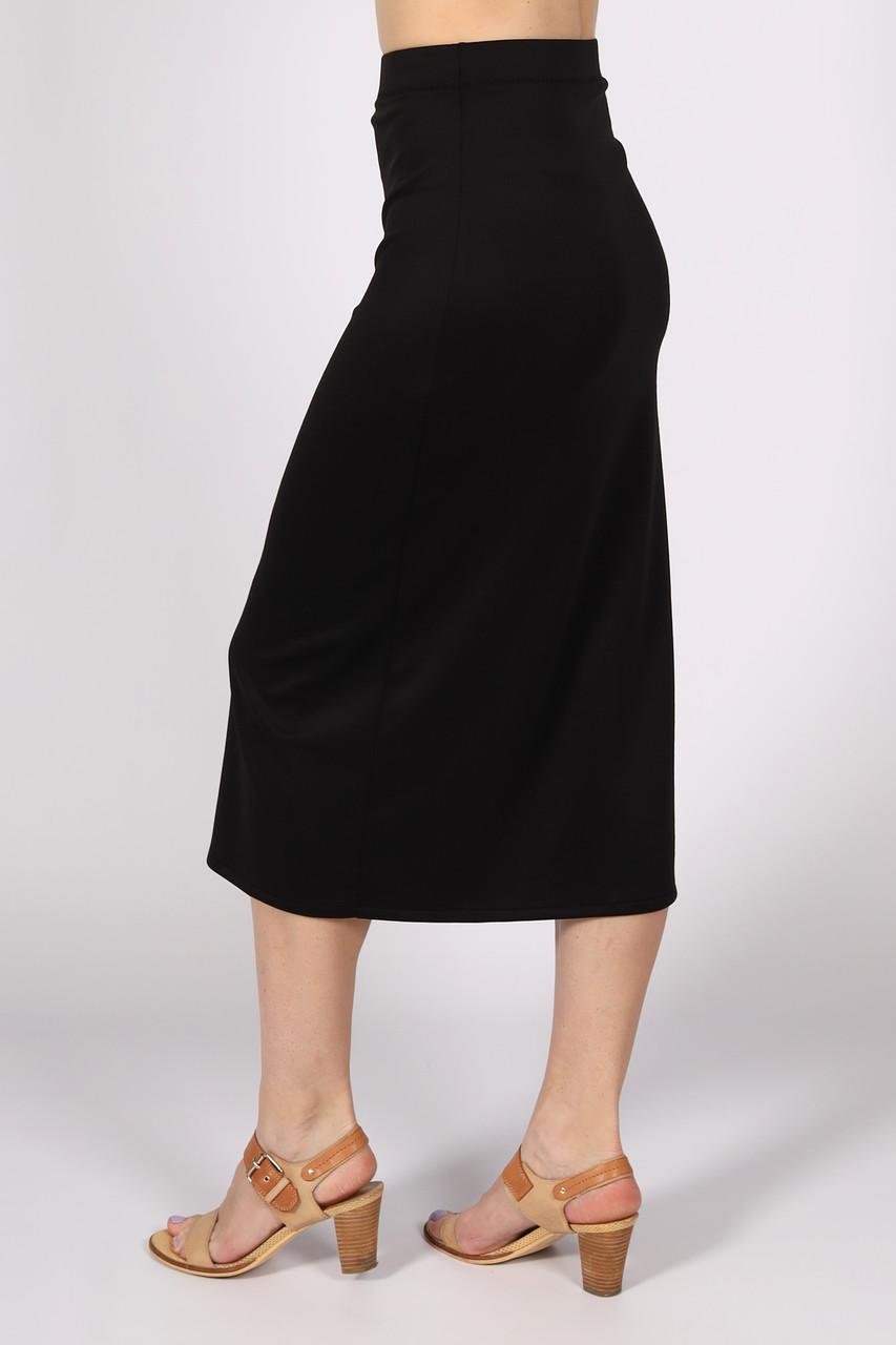 Спідниця міді жіноча нижче коліна трикотажна з розрізом збоку однотонна р. 38 Чорний (2495210986) - фото 6