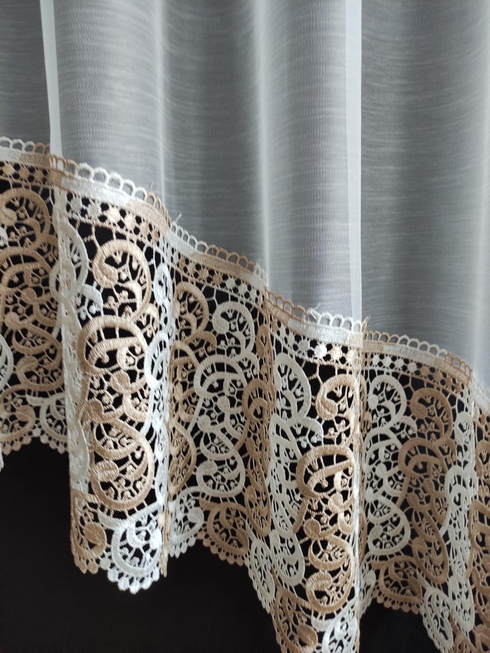 Фіранка аркою Бамбук з мереживом 300х180 см Молочний з бежевим (а30ком-1бам) - фото 2 Фіранка аркою Бамбук з мереживом 300х180 см Молочний з бежевим (а30ком-1бам) - фото 2