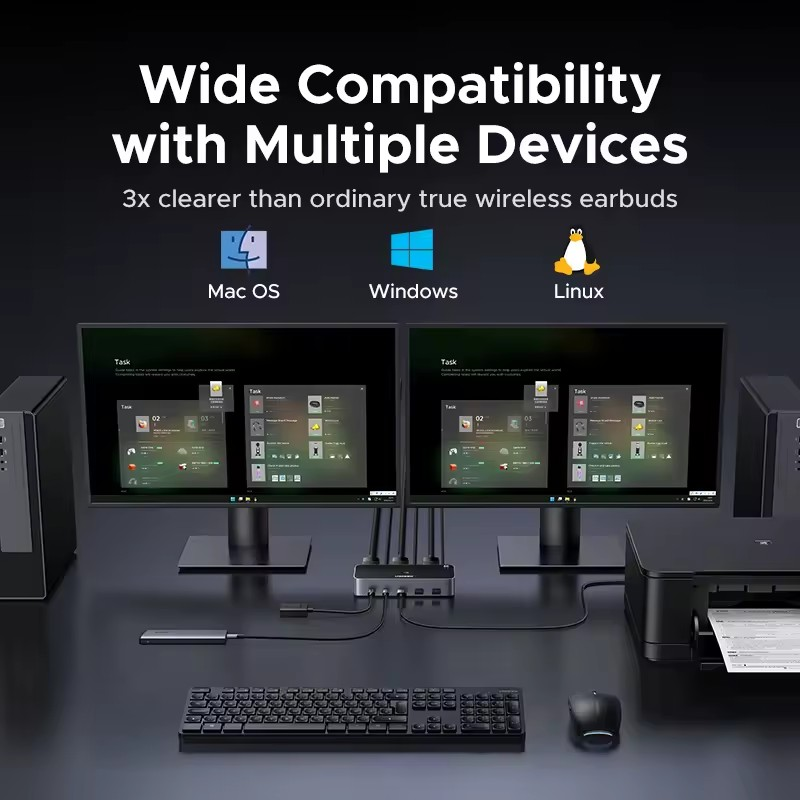 Комутатор UGREEN DP to DP 2in2 з можливістю спільного використання 2 ПК Black (55851) - фото 4