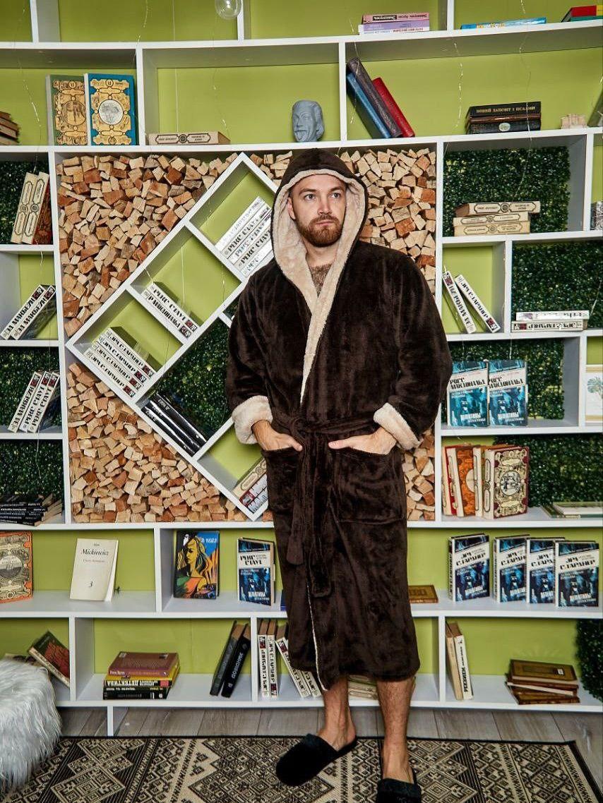 Халат мужской махровый на запах L Коричневый (Д-Al-male-halat-013)