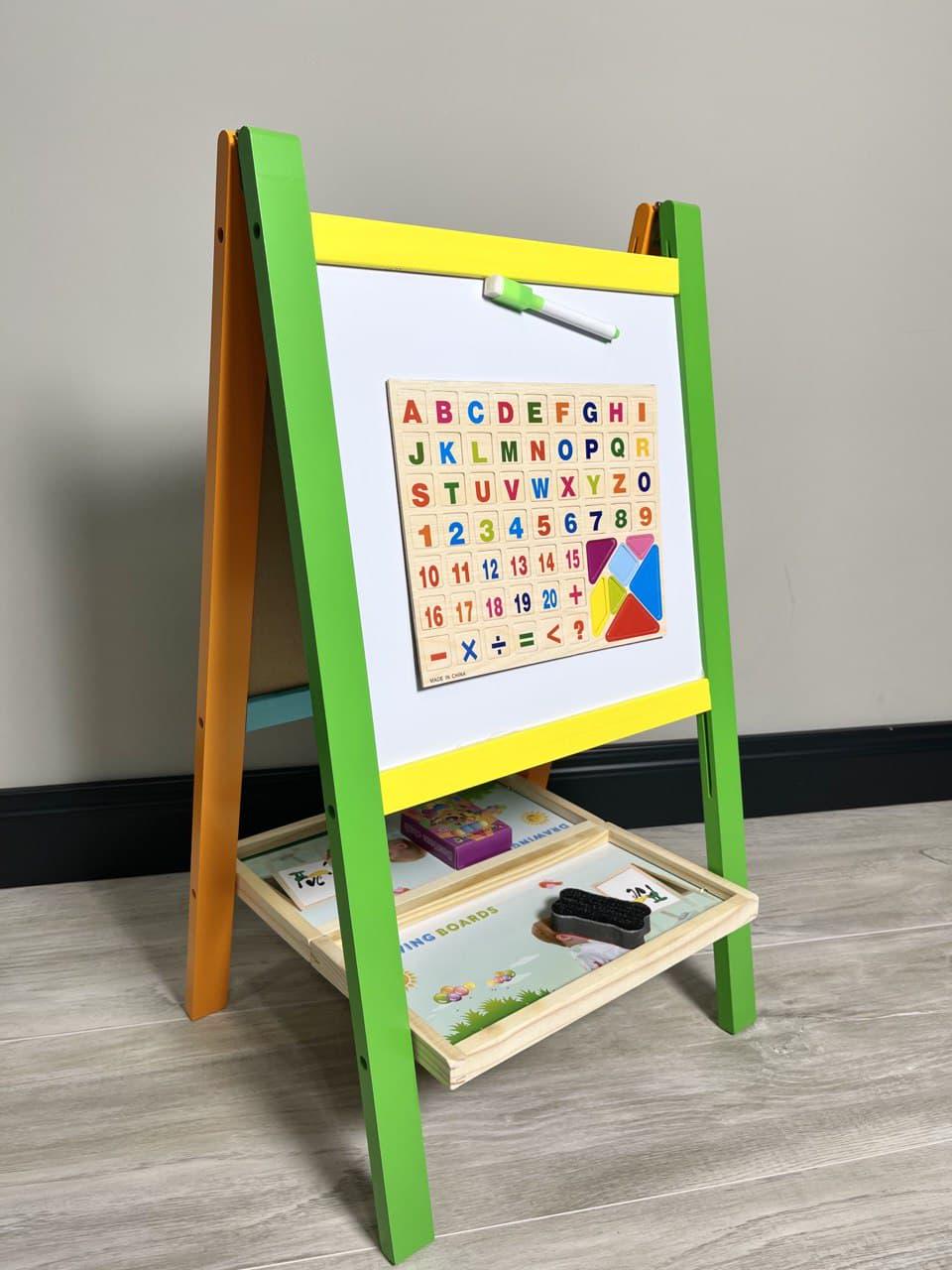 Детский мольберт двухсторонний магнитный напольный с полочкой