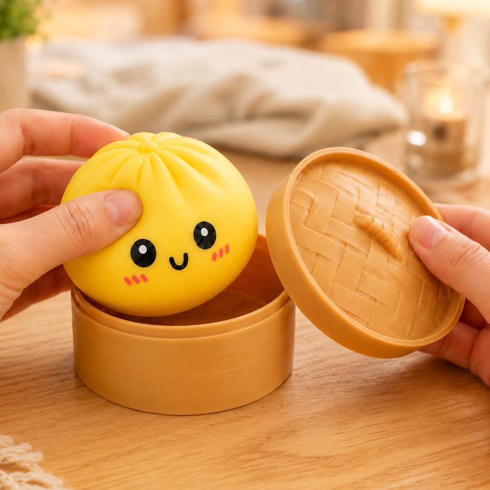 Антистресс-игрушка Bun Rainbow Mystery Squishy Dumpling Пельмень 10 см Желтый