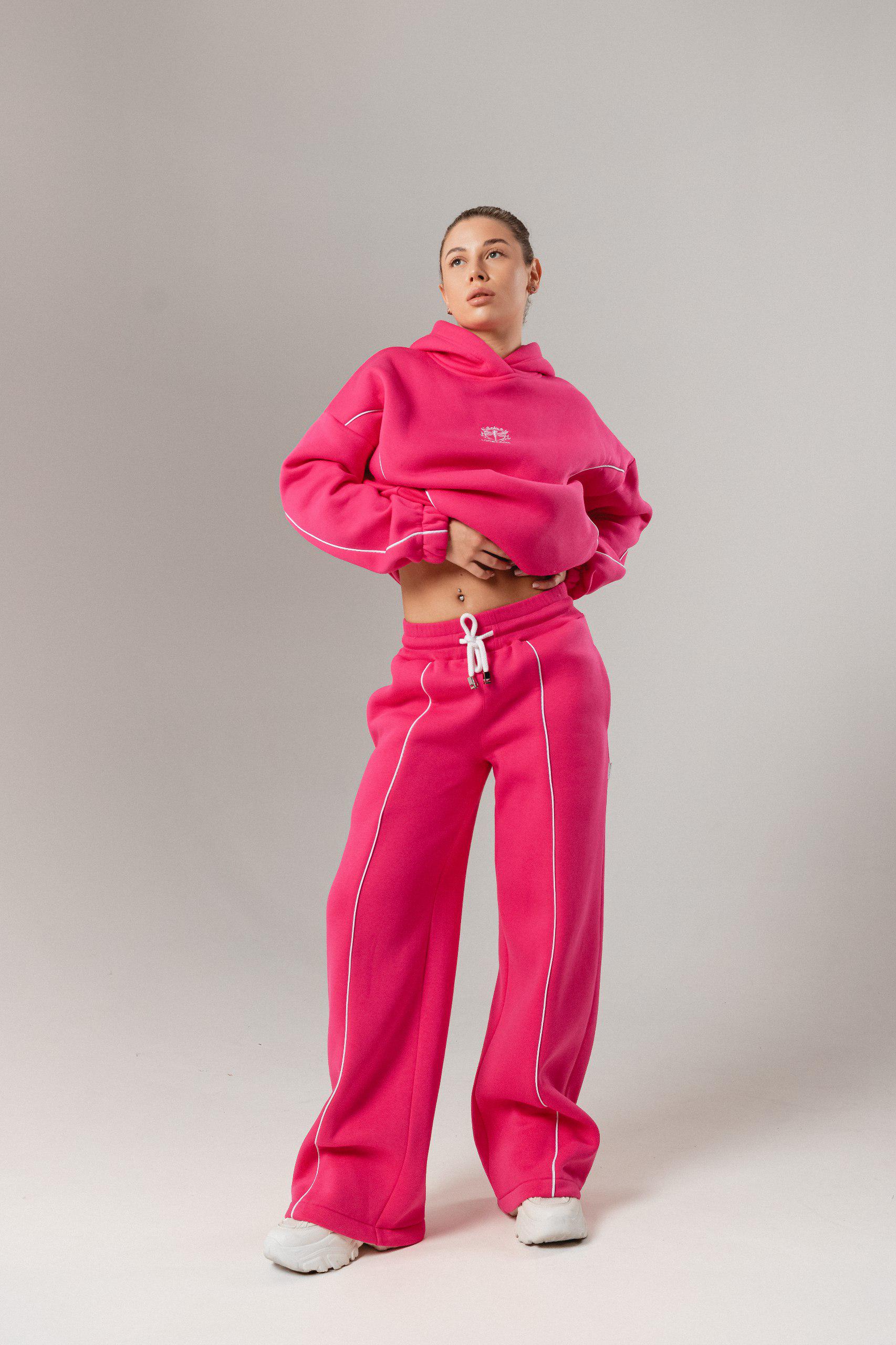 Костюм жіночий Lookeriya худі та палаццо трансформери з білими кантами XXXL Рожевий (31468915)