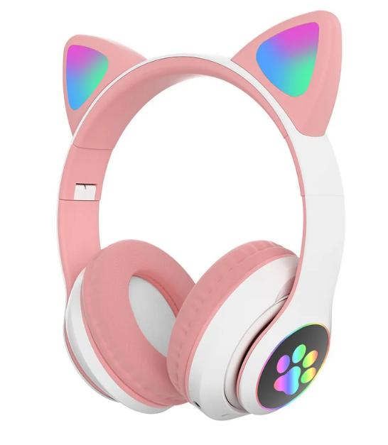 Наушники беспроводные Cat Ear VZV-23M Bluetooth с ушками и LED подсветкой Розовый