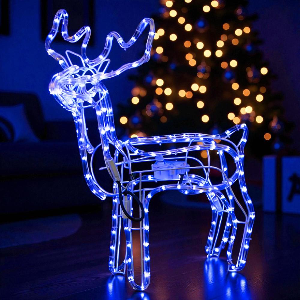 Декоративна світлодіодна фігура "Новорічний олень" висота 120 см 220 В з поворотом голови Синій - фото 3