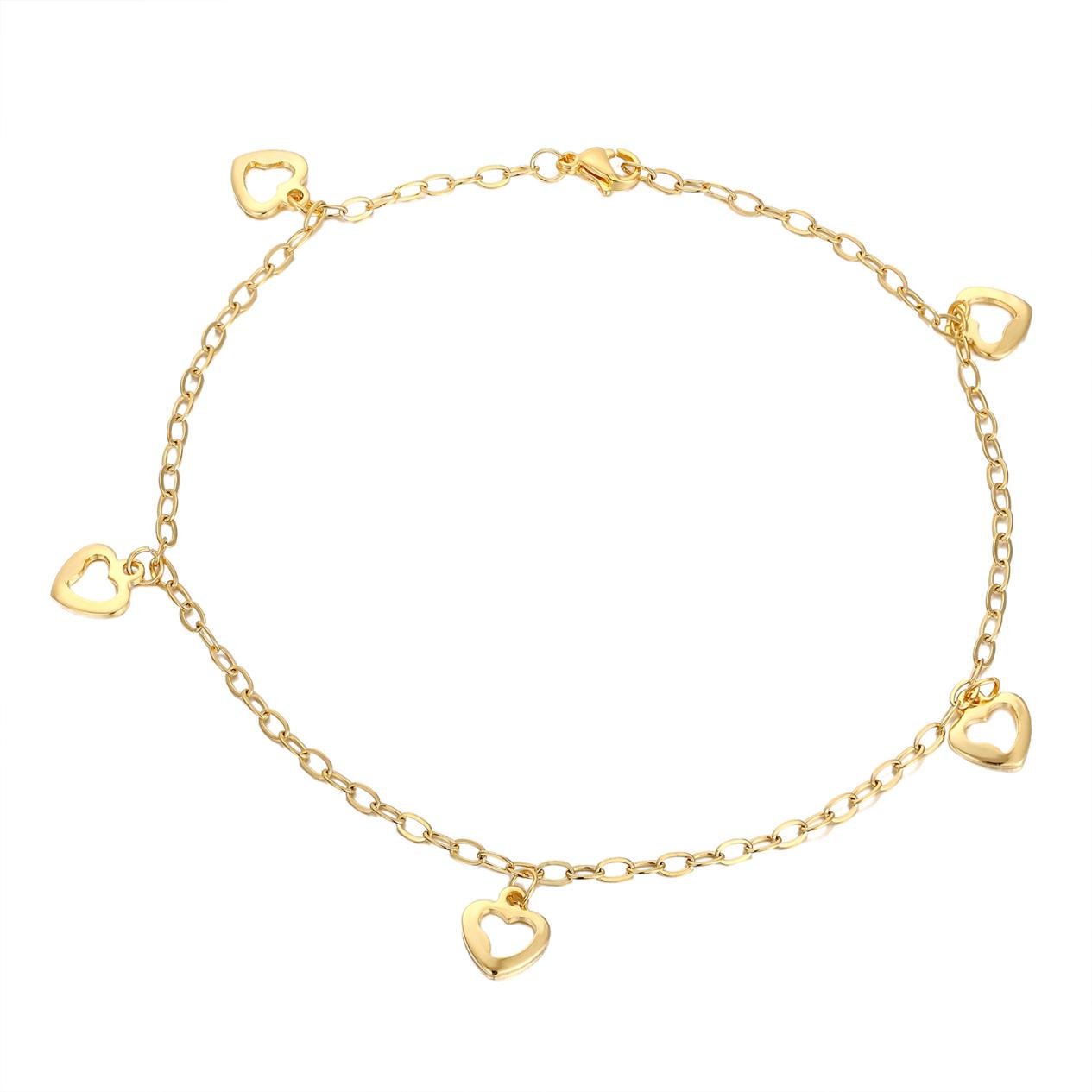 Браслет женский на ногу Сердце из позолотой из медицинской стали 26 см (BA-041)