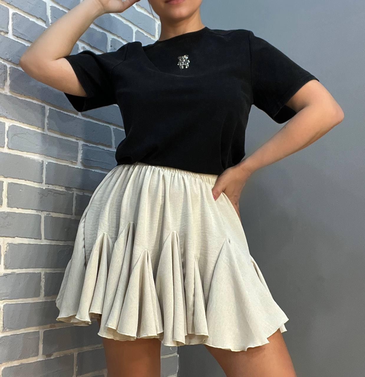 Юбка женская Fardi 286 пышная воланы короткая OS Бежевый (2152) - фото 3