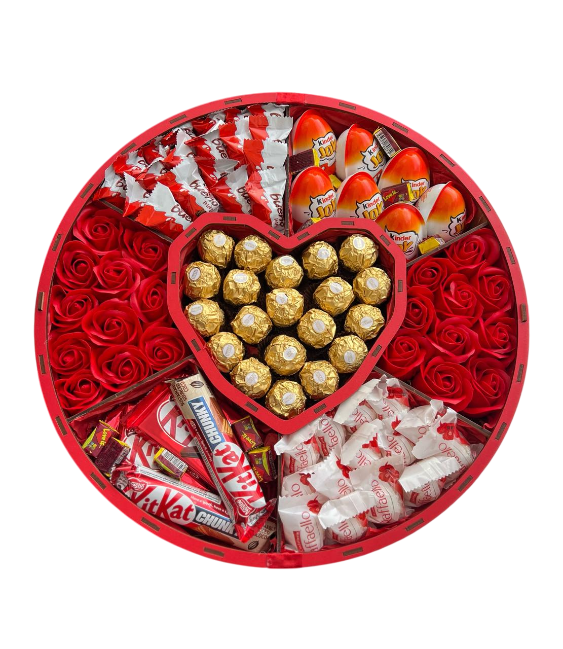 Подарунковий бокс коханій з солодощами та квітами 40 см Червоний (2085896294)
