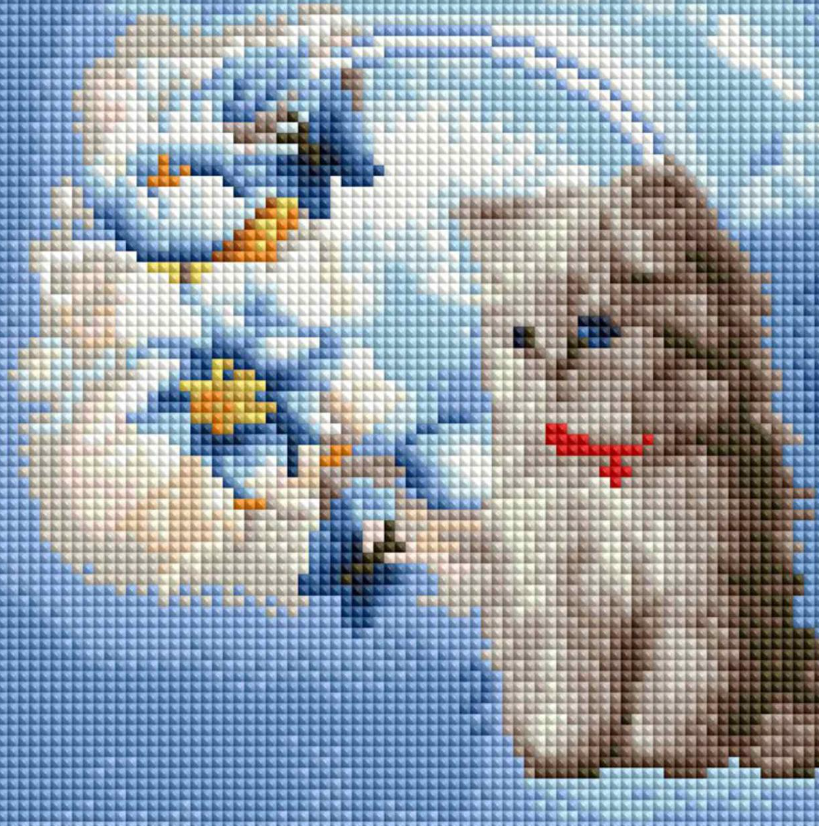 Алмазная мозаика ColorArt Котик с цветами DD1216 20х20 см