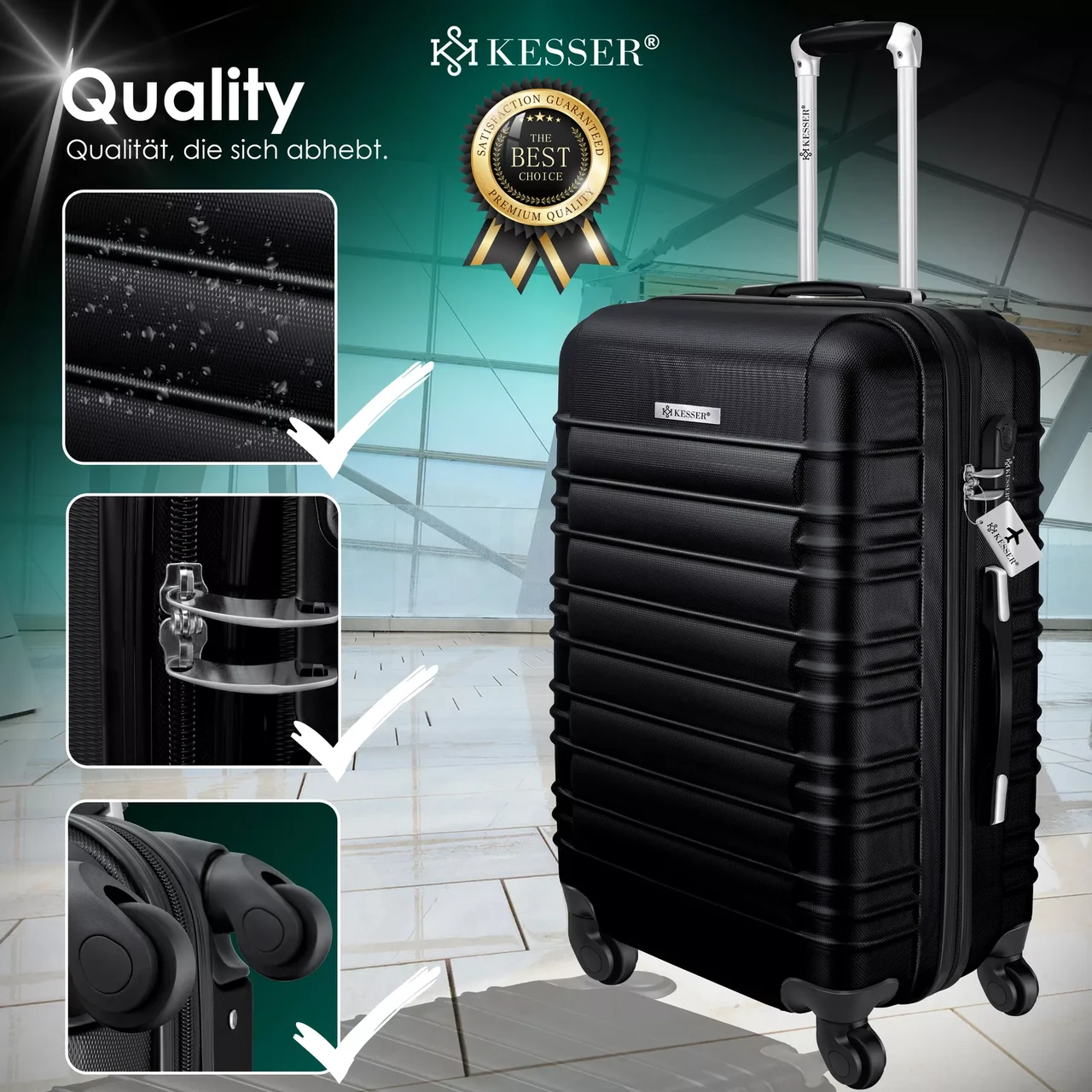 Набір із 4 дорожніх валіз KESSER з твердим корпусом S M/L/XL Чорний - фото 2 Набір із 4 дорожніх валіз KESSER з твердим корпусом S M/L/XL Чорний - фото 2