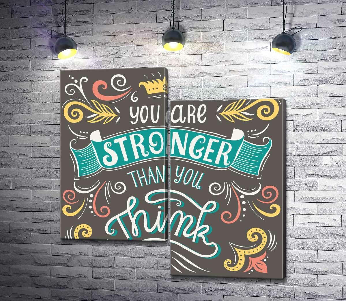 Модульная картина ArtPoster Фраза "you are stronger than you think" с цветочными узорами 100x100 см Модуль №5 (003133)