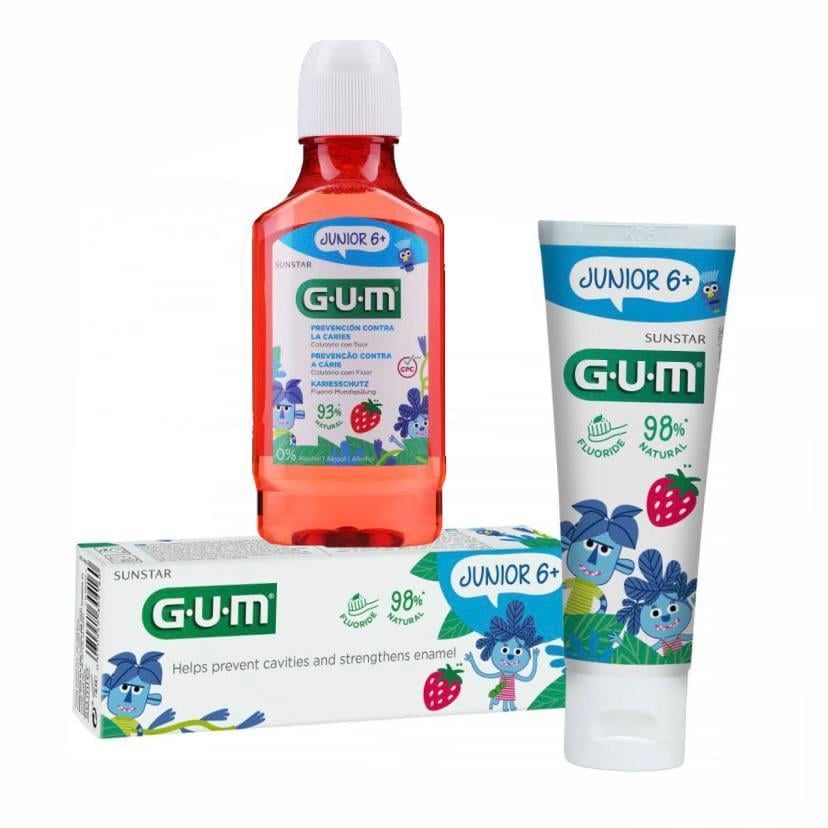 Набор Gum Junior Ополаскиватель 300 мл/Зубная паста 50 мл от 6 лет