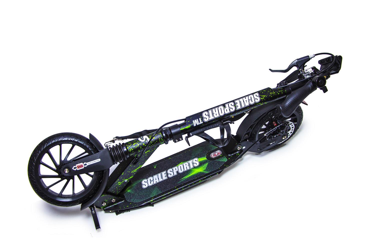 Самокат двухколесный Scale Sports колеса PU 200 мм 2 амортизатора/алюминиевая рама/дисковый тормоз Black/Green (853715831) - фото 4 Самокат двухколесный Scale Sports колеса PU 200 мм 2 амортизатора/алюминиевая рама/дисковый тормоз Black/Green (853715831) - фото 4