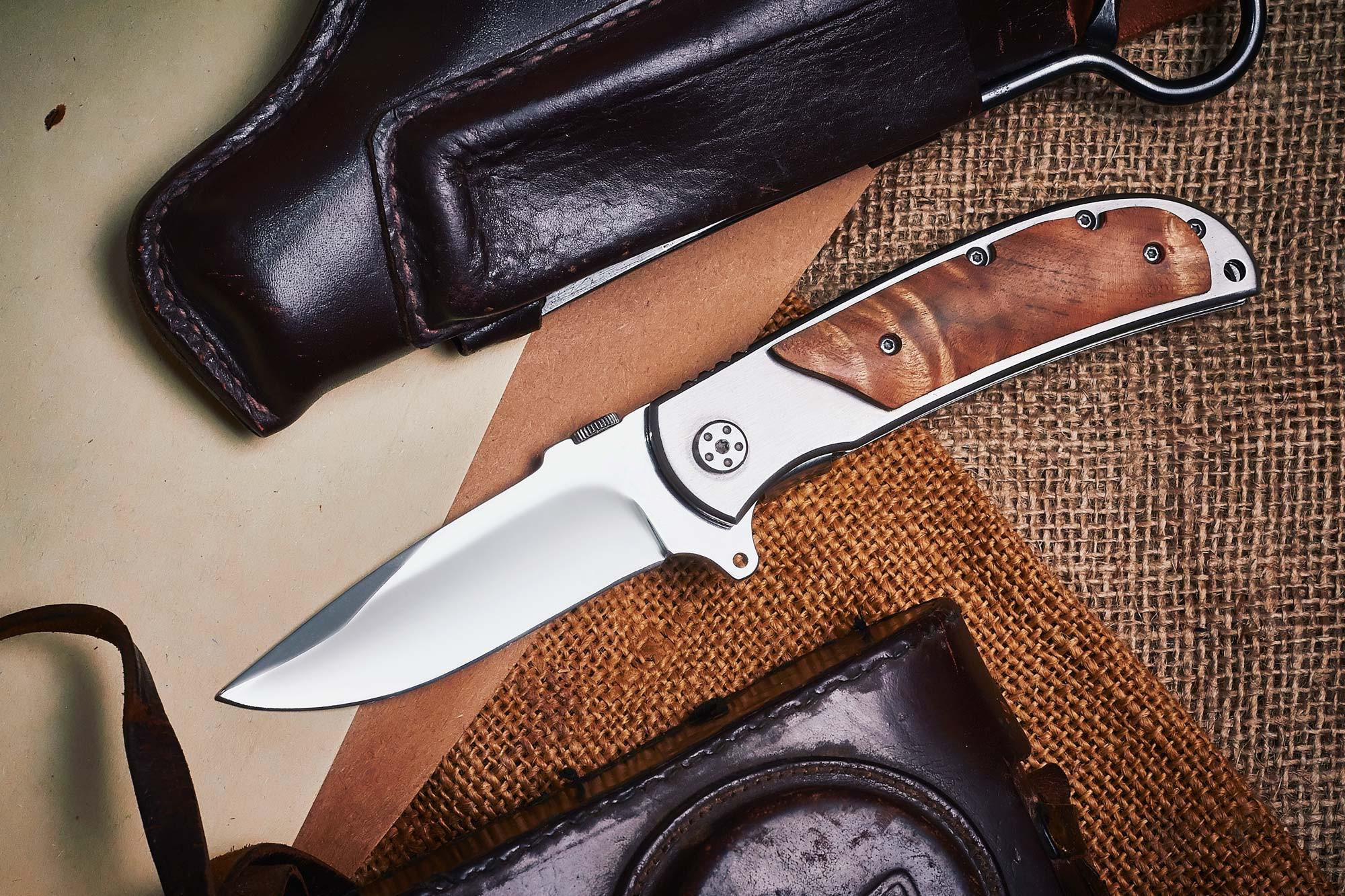 Ніж складаний туристичний GW6343 440С з дерев'яною рукояттю та кліпсою