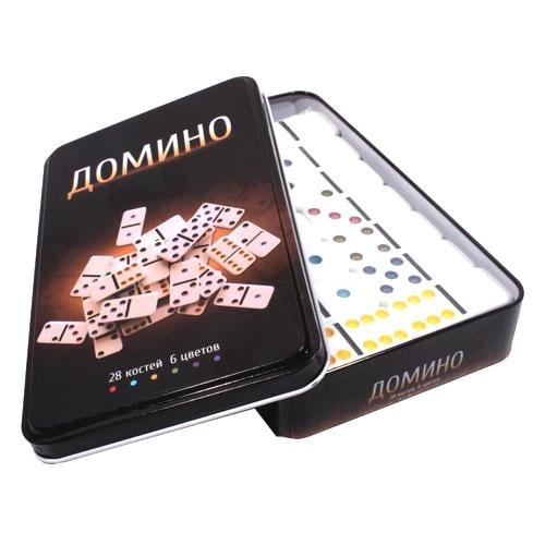 Настольная игра Домино 28 костей 6 цветов металлический бокс (2739304)