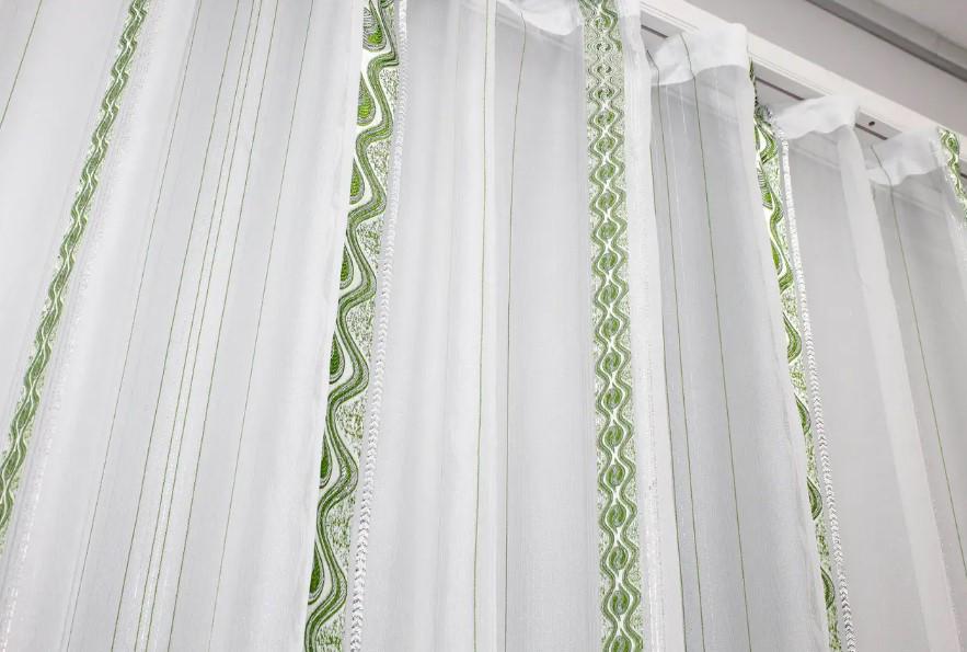 Тюль креп/шифон Белый/Зеленый (1254т) - фото 2 Тюль креп/шифон Белый/Зеленый (1254т) - фото 2