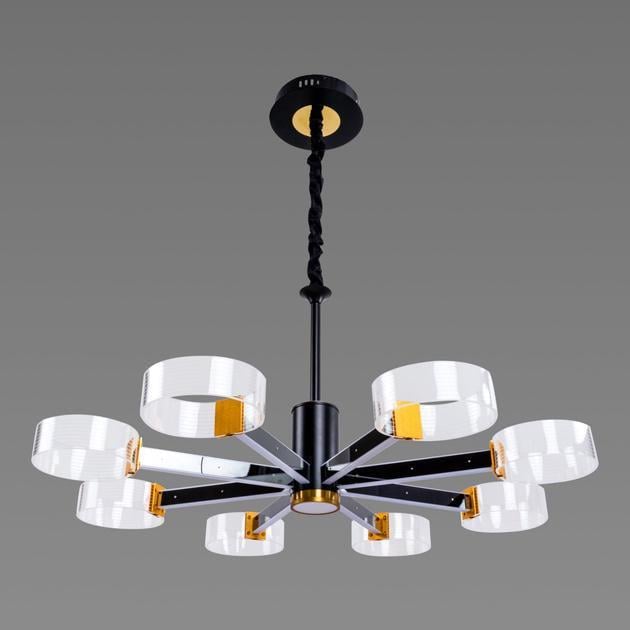 LED-люстра підвісна Sirius на вісім плафонів 3000/6500К IP20 N 3705-8 BLA 102W Чорно-золотий (28688102)