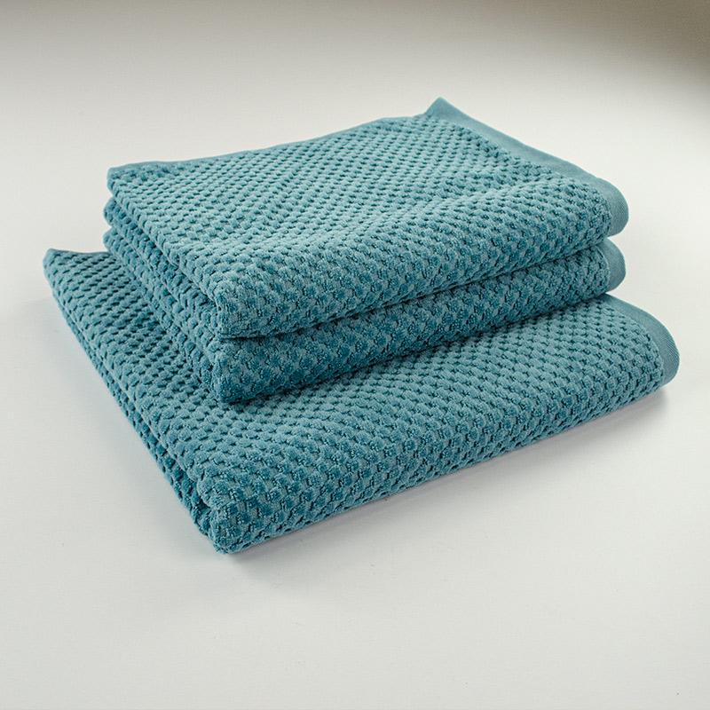 Набор махровых однотонных полотенец Damask жаккардовое с велюром 550 г/м2 50x90/50x90/70x140 см 3 шт. Изумрудный
