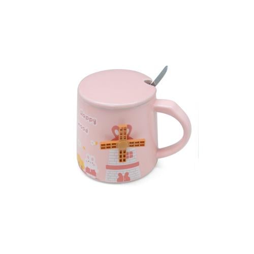 Чашка с крышкой и ложкой Stenson YG01168 Sunny day 380 мл Розовый (550694)