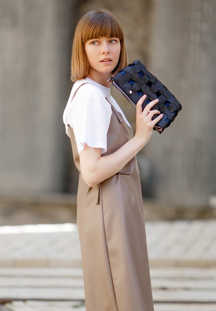 Женская сумка кожаная плетеная Пазл S Crazy Horse Синий (A-026647)