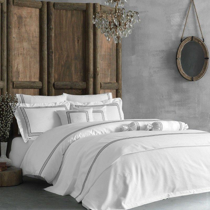 Постельное белье Tivolyo Home Line k.beyaz/bej премиум сатин с вышивкой евро