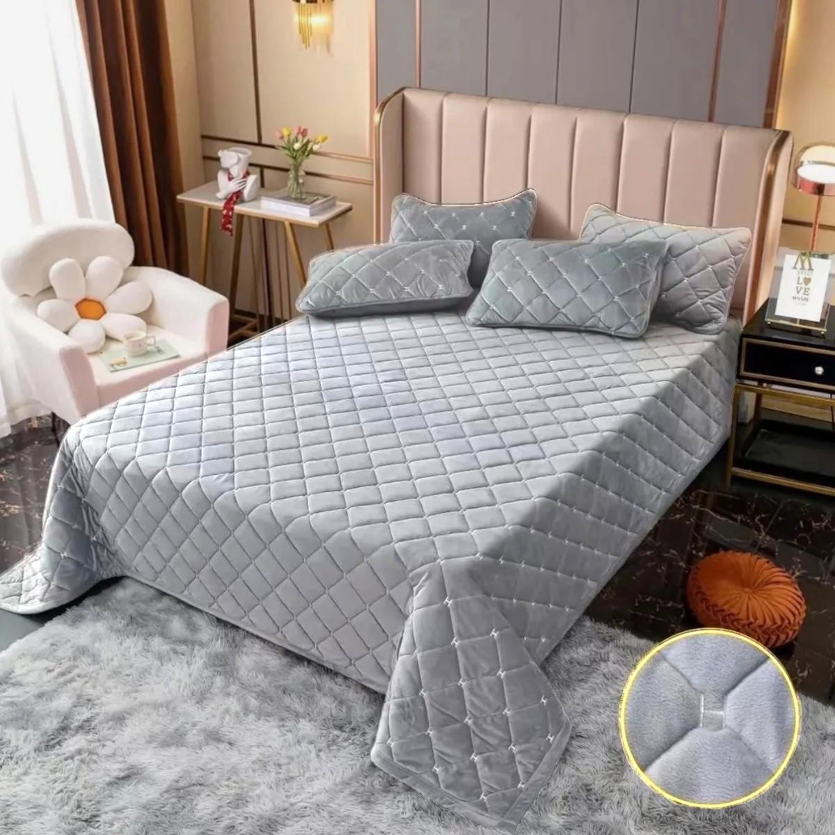 Покривало велюрове стьобане Koloco Ромби гіпоалергенне євро 220х240 см Світло-сірий (41904) - фото 4 Покривало велюрове стьобане Koloco Ромби гіпоалергенне євро 220х240 см Світло-сірий (41904) - фото 4