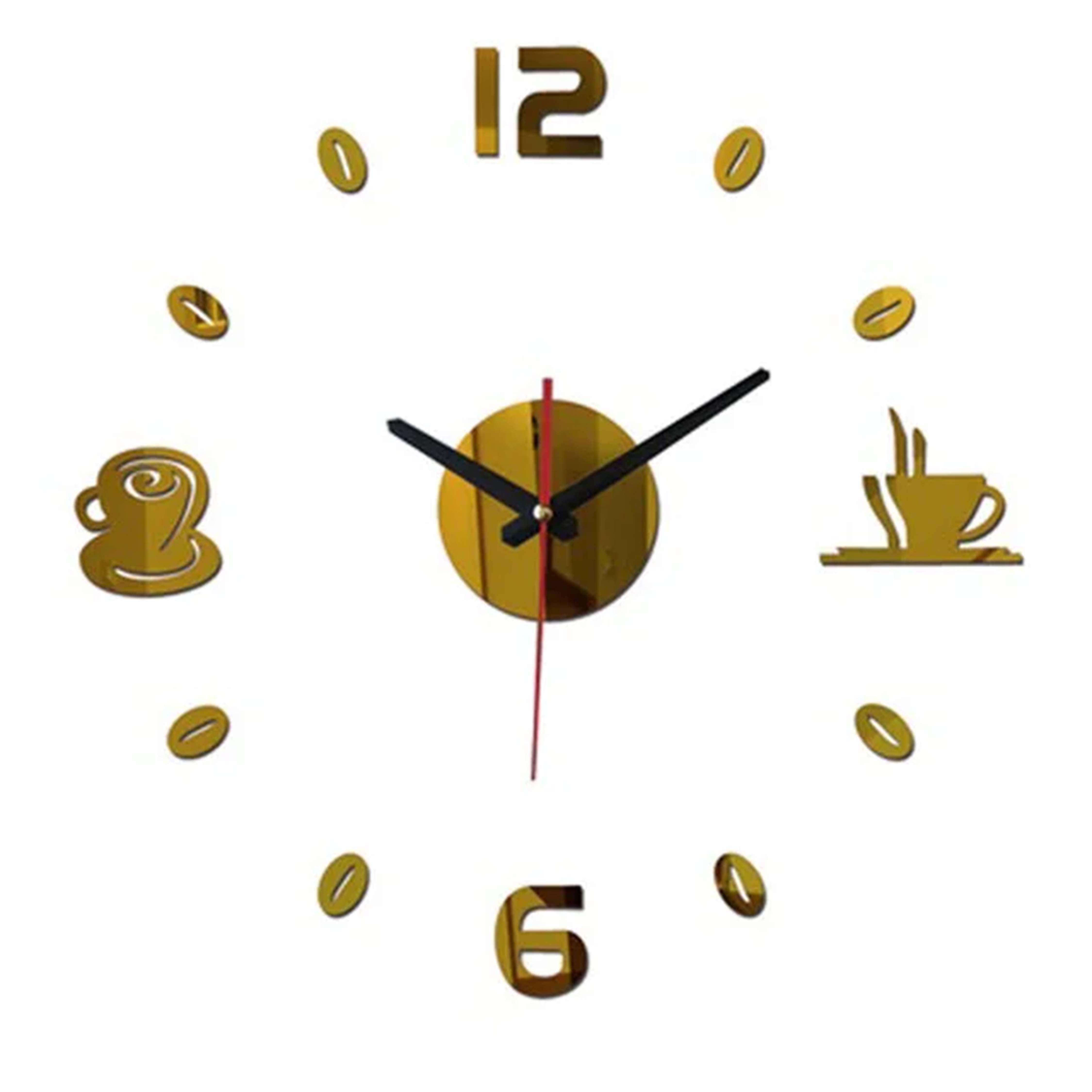 3D-часы настенные Coffee для кухни Зеркально-золотистые