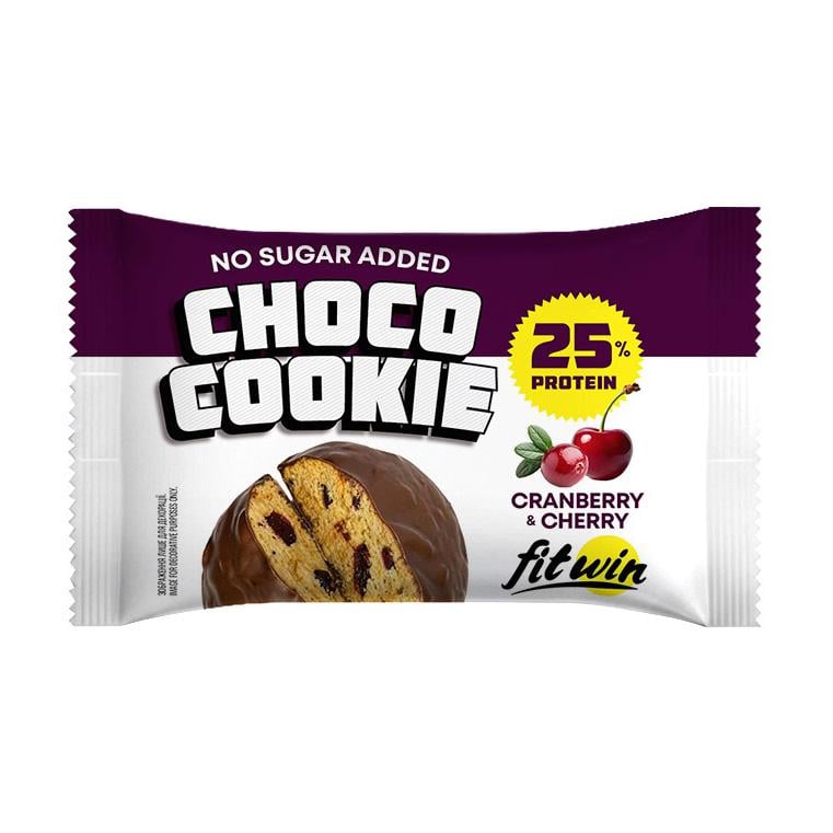 Протеїнове печиво 10 г білка без добавленного сахара FitWin Choco Cookie 25% 40 г Журавлина/Вишня