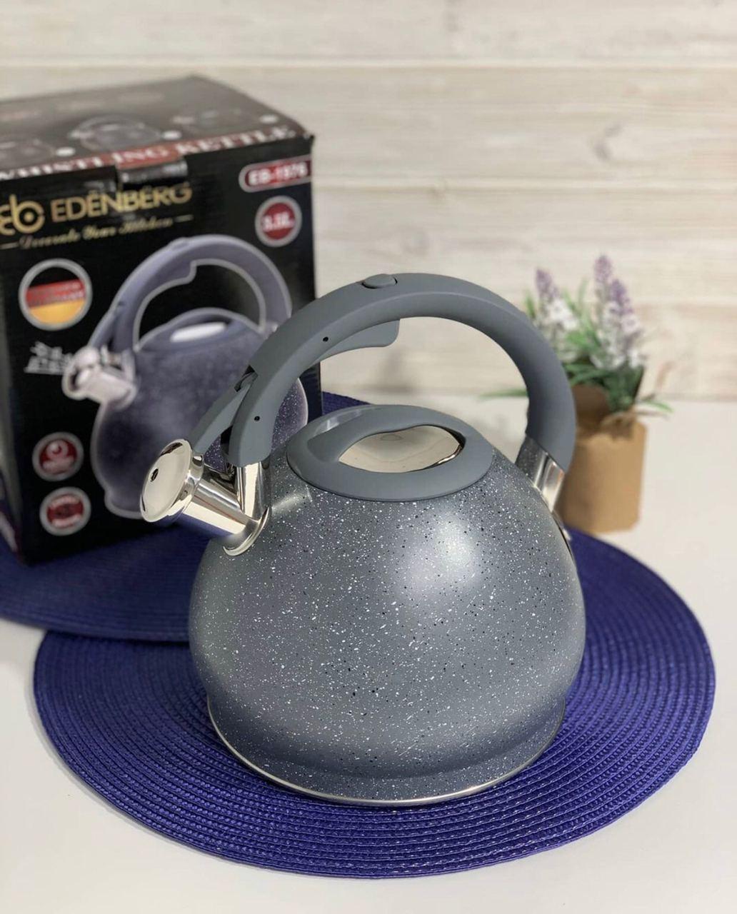 Чайник зі свистком для індукційної плити Edenberg EB-1976 мармурове покриття 3,5 л Сірий (2530556640)