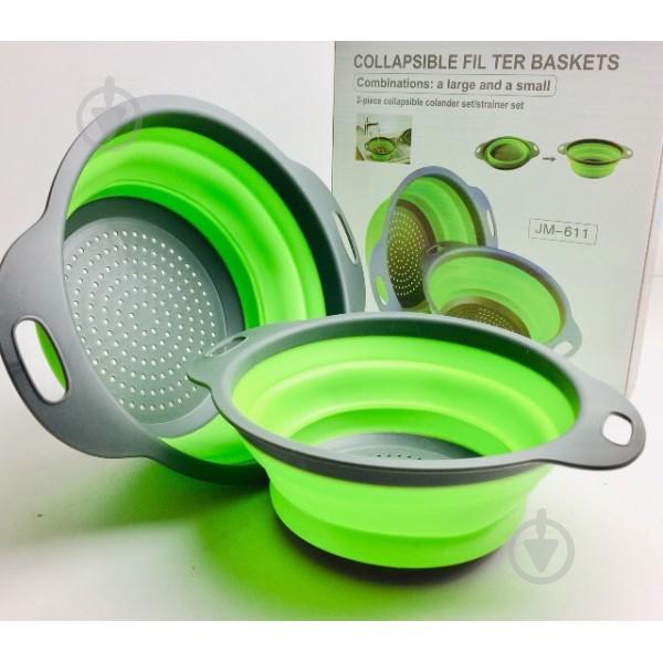 Набор дуршлагов UKC с ручками складной силиконовый Серо-зеленый (JM-611-Gr)