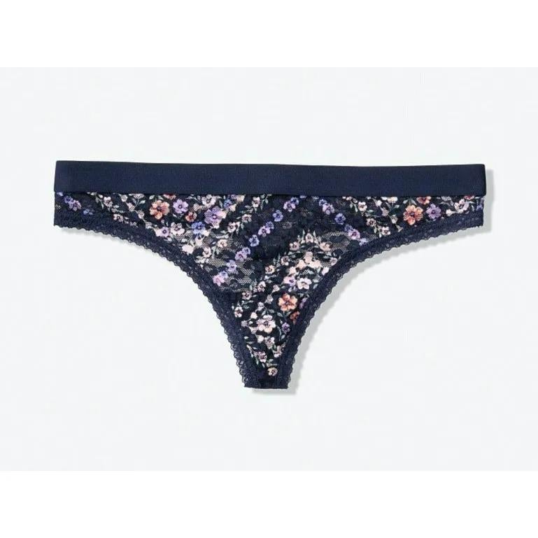 Трусики стринги Victoria's Secret PINK Lacie Lace Thong Panty L Синий (26124678)