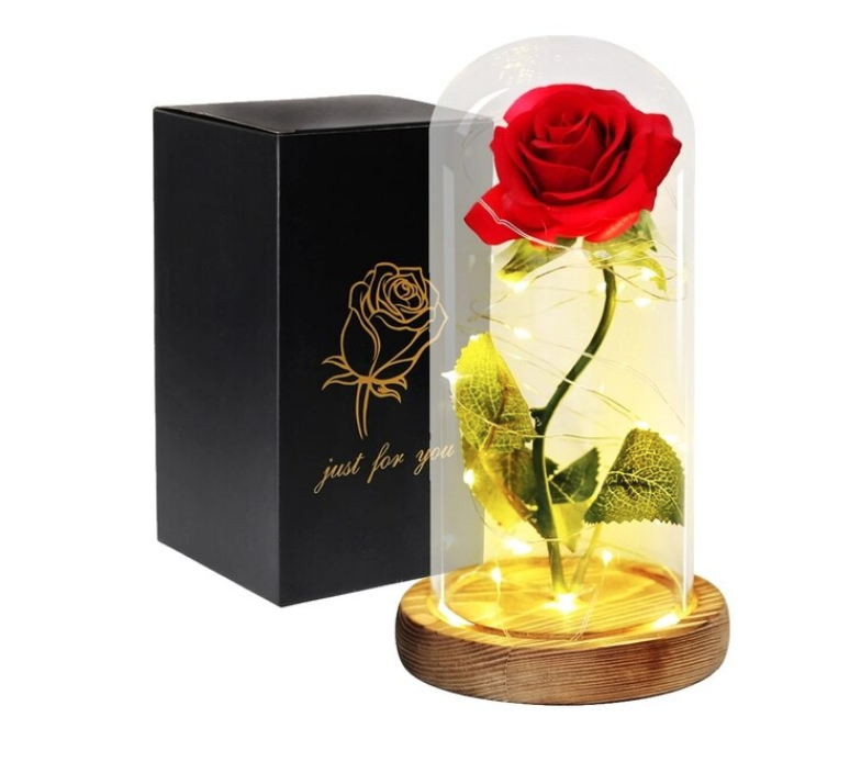 Троянда в колбі з LED підсвічуванням I Love you 21 см Червона