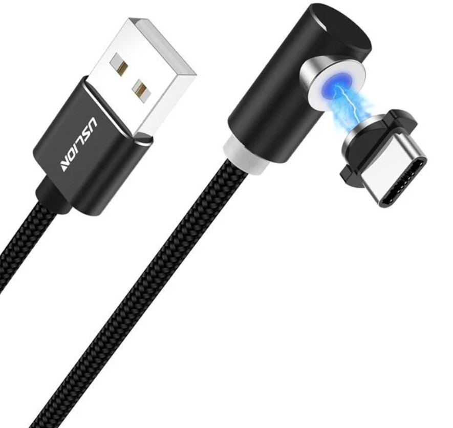 Кабель магнітний для заряджання Uslion бічний та перехідники Type-C/Type-C 1 м (26847)