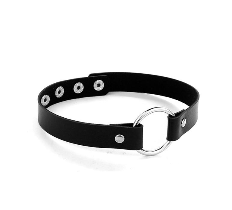 Чокер кожаный с круглым кольцом Черный Чокер кожаный с круглым кольцом Черный